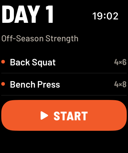 Apple Watch showing the prescribed program and exercises