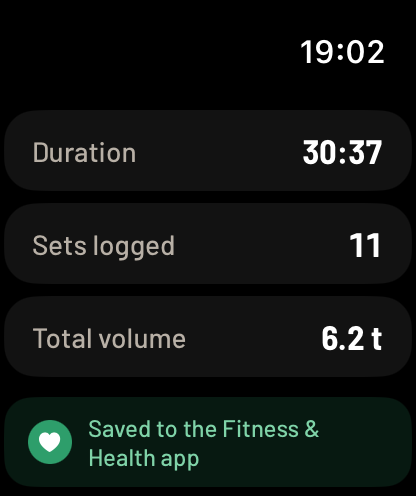 Apple Watch completed workout summary